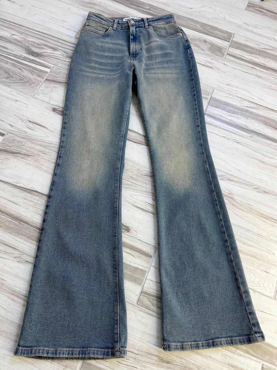 Джинсы женские Zeo Basic 4679 клеш от колена высокая посадка стрейчевые винтажные р. 34 Голубой (3631) - фото 4
