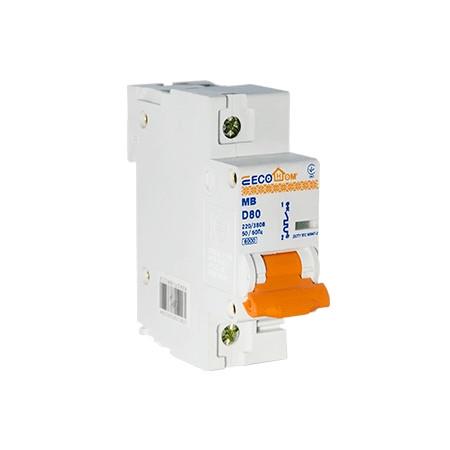 Автоматический выключатель ECOHOME MB 1 полюс тип D 80A 6 kA ECO070010001 (70664)