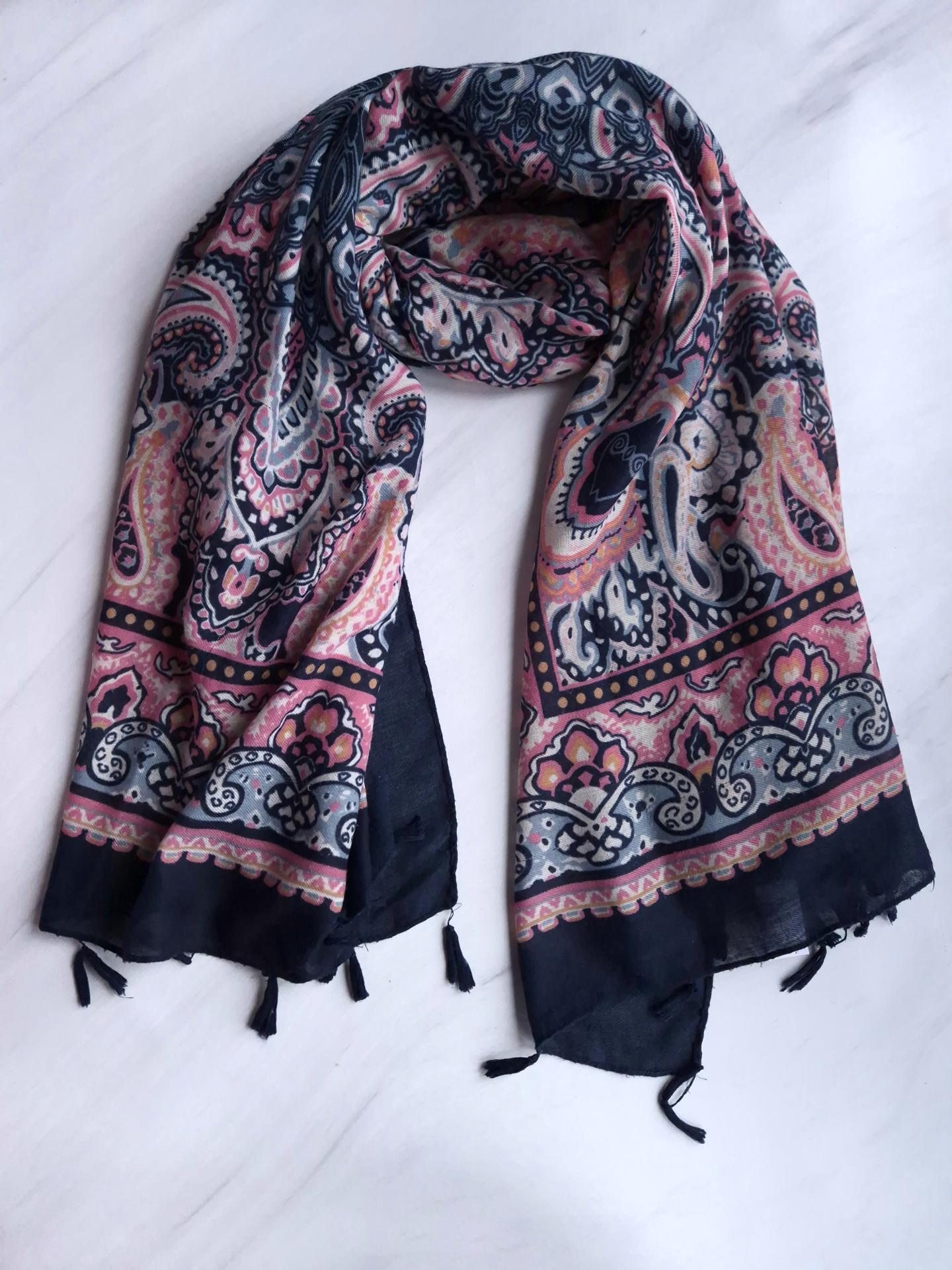 Шарф-палантин женский в орнамент весна-осень 192х100 см Синий/Розовый (14951)