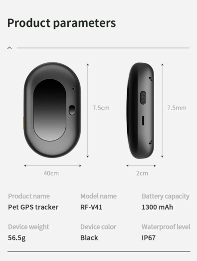 GPS-трекер для котів і собак Reachfar V41 з акумулятором 1300 мАг Чорний (V41) - фото 8