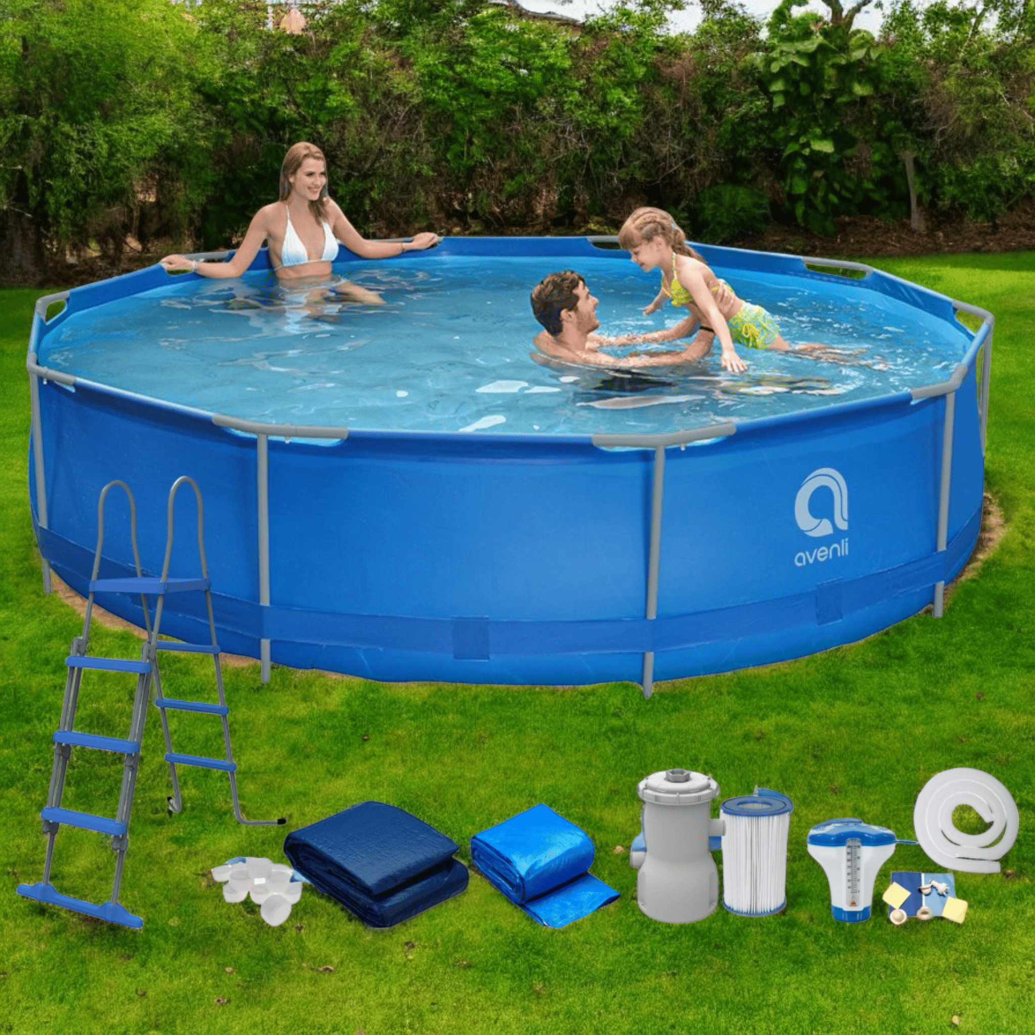 Бассейн каркасный круглый Avenli для взрослых и детей с лестницей и фильтром для дома и сада 450x90 см (B00337) - фото 2 Бассейн каркасный круглый Avenli для взрослых и детей с лестницей и фильтром для дома и сада 450x90 см (B00337) - фото 2
