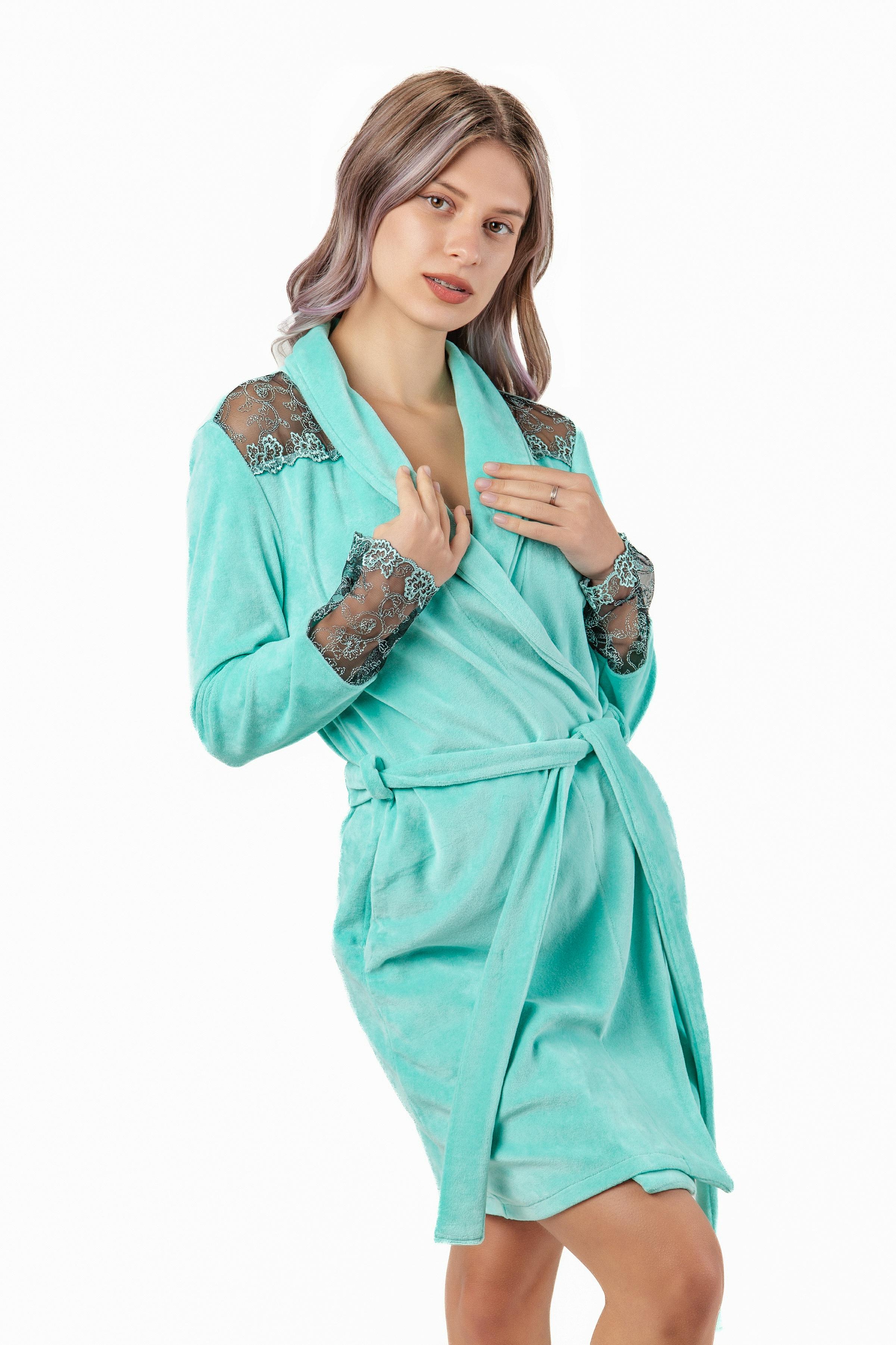 Халат женский Felisiya Lingerie велюровый L Бирюзовый (29976867) - фото 2