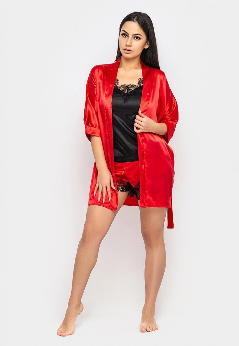 Домашній костюм Ghazel 17111-07 Сінді трійка шовк р. 46 Червоний/Чорно-червоний (5623846)