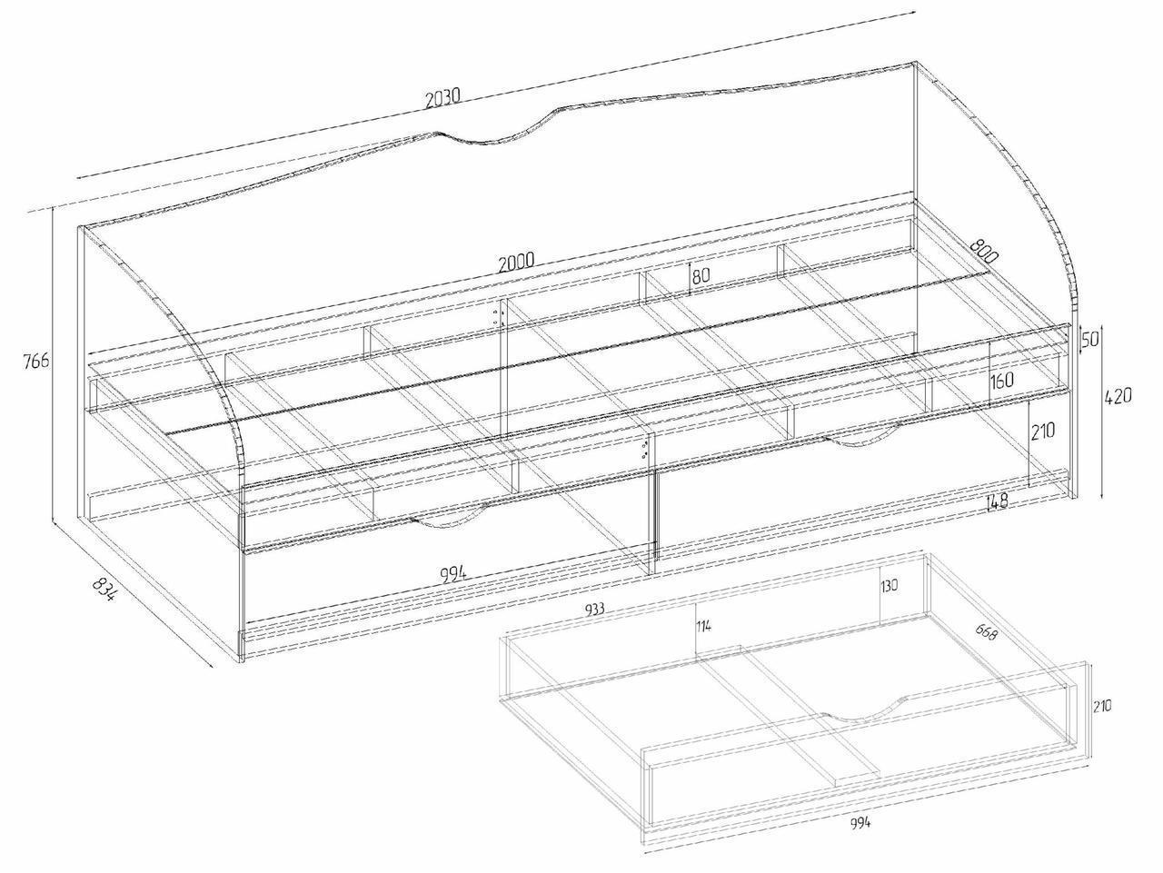 Ліжко односпальне Kontinent L-6 із шухлядами 80х200 см Бетон (86201759) - фото 2 Ліжко односпальне Kontinent L-6 із шухлядами 80х200 см Бетон (86201759) - фото 2