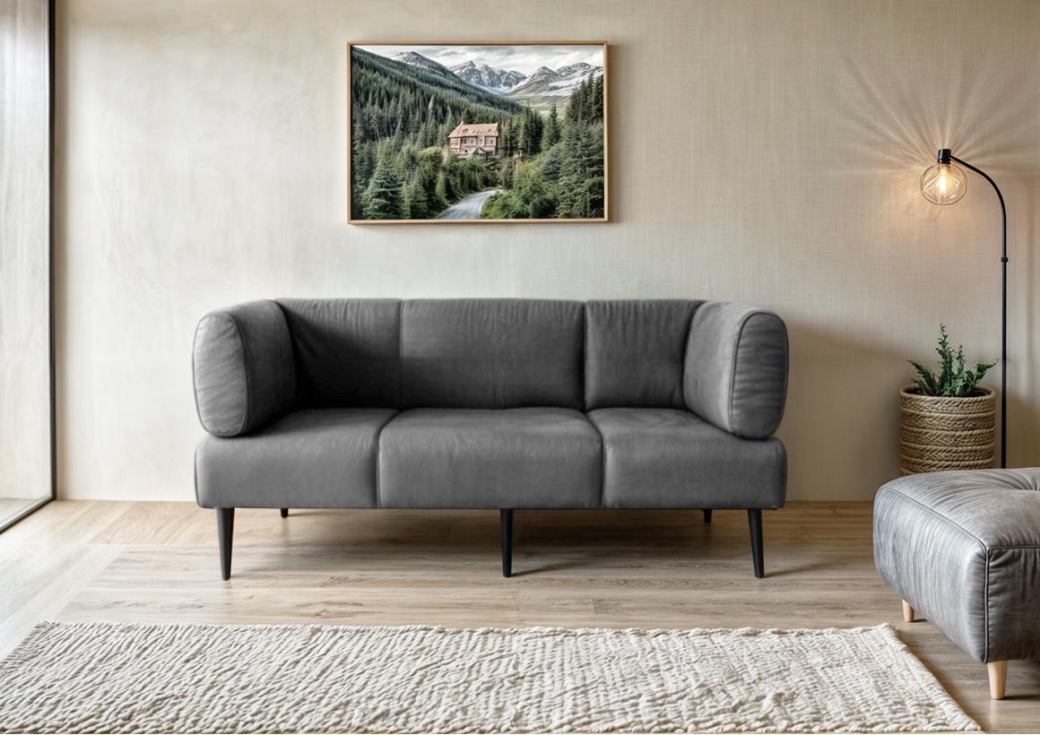 Диван с подлокотниками Tobi Sho Бенно-1 офисный с конусной ногой 2000х720х750 мм велюр Emilia 91 Silver