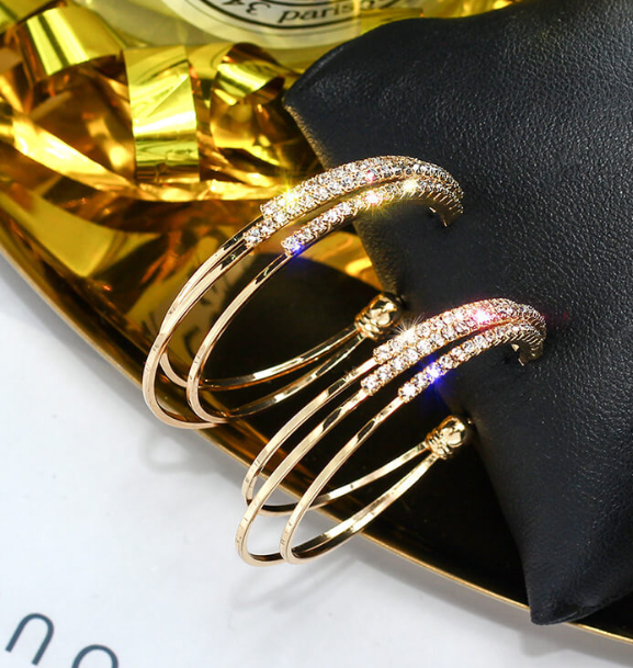 Серьги полукольца с камнями Богемский Секрет застежка гвоздик Золотистый (KG-9113)