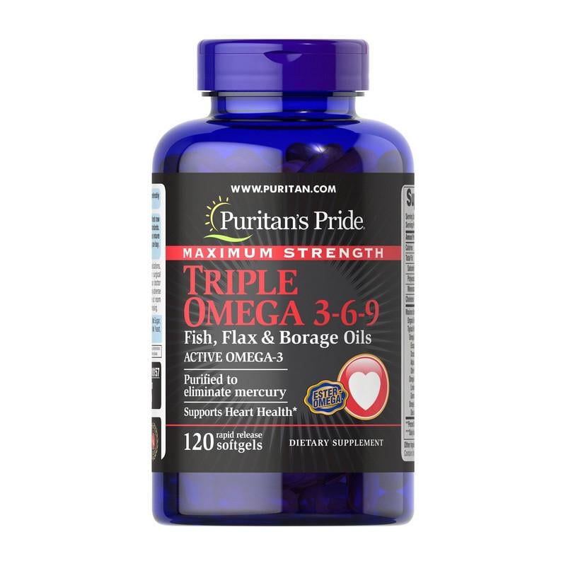 Омега Puritan's Pride Maximum Strength Triple Omega 3-6-9 Fish Flax & Borage Oils 120 капс. (08716-01)