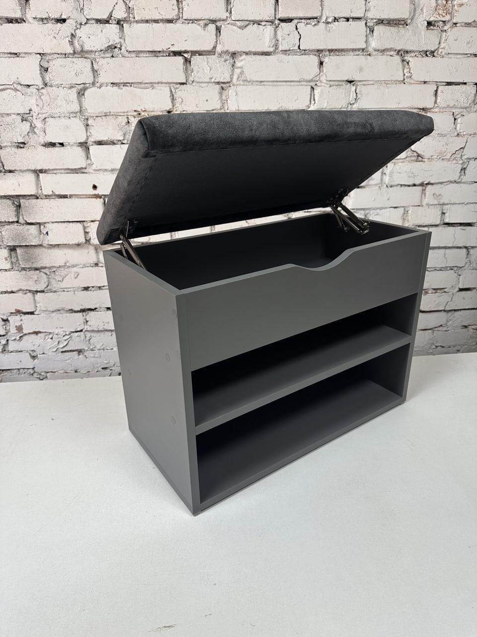 Тумба для взуття ДСП/тканина 30х80х45 см Графітовий/Шоколад - фото 3 Тумба для взуття ДСП/тканина 30х80х45 см Графітовий/Шоколад - фото 3