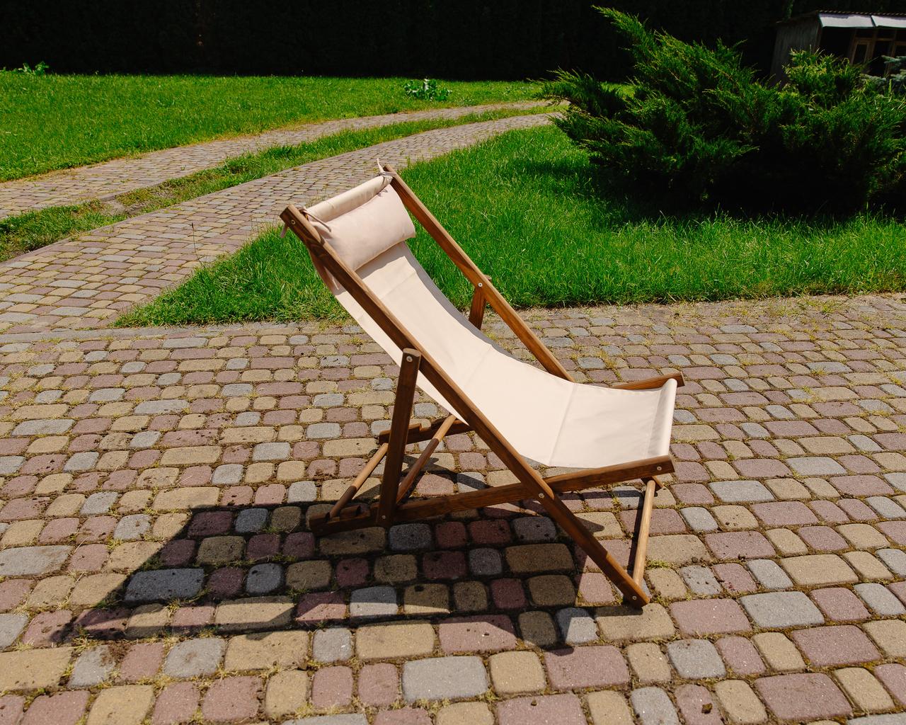 Шезлонг для дачи тканевый XRmaster с подушкой Бежевый/Коричневый (КШ-018/4) - фото 4