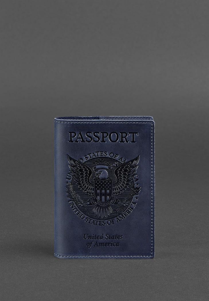 Обкладинка шкіряна для паспорта з американським гербом Синій (A-026581)