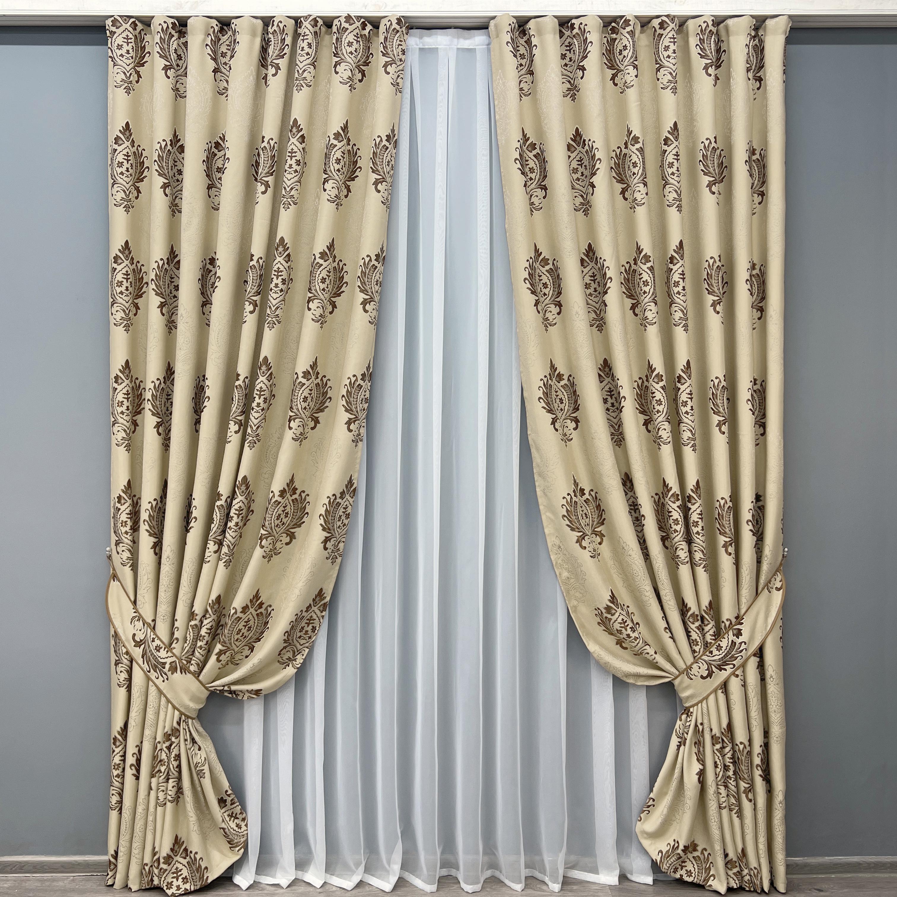 Комплект готовых штор VR-Textil Корона №2057ш лен 200х270 см 2 шт. Светло-бежевый с коричневым (32-411) Комплект готовых штор VR-Textil Корона №2057ш лен 200х270 см 2 шт. Светло-бежевый с коричневым (32-411)
