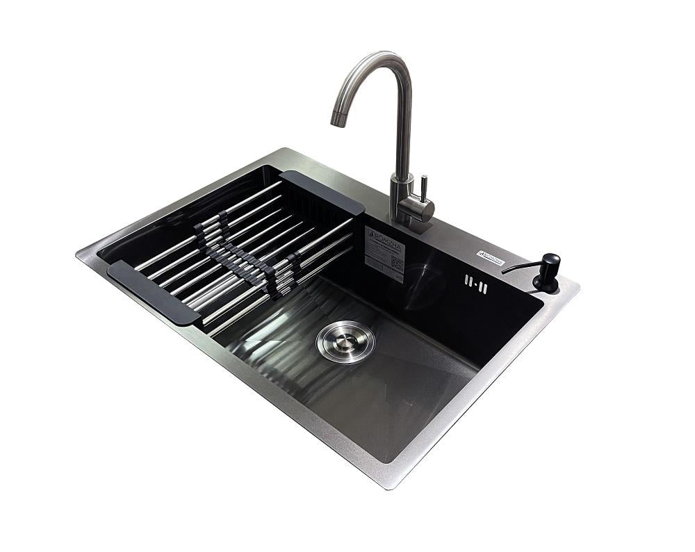 Мийка для кухні Romzha Arta U-650S Max A з змішувачем та дозатором Чорний (RO41566)