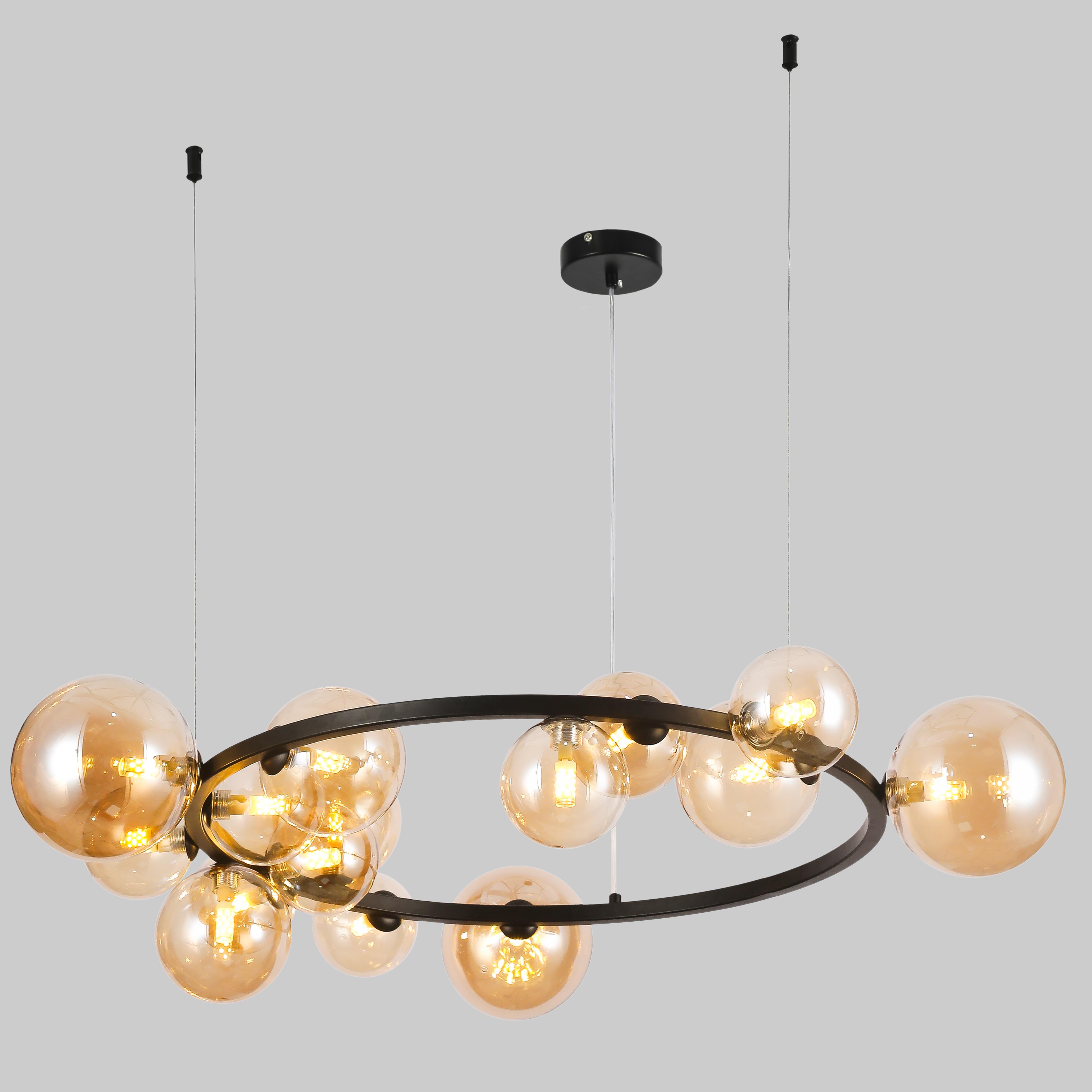 Люстра круглая из шаров на 15 ламп Bubbles 80 см Черный (918-LP267-15 BK+BR) - фото 4