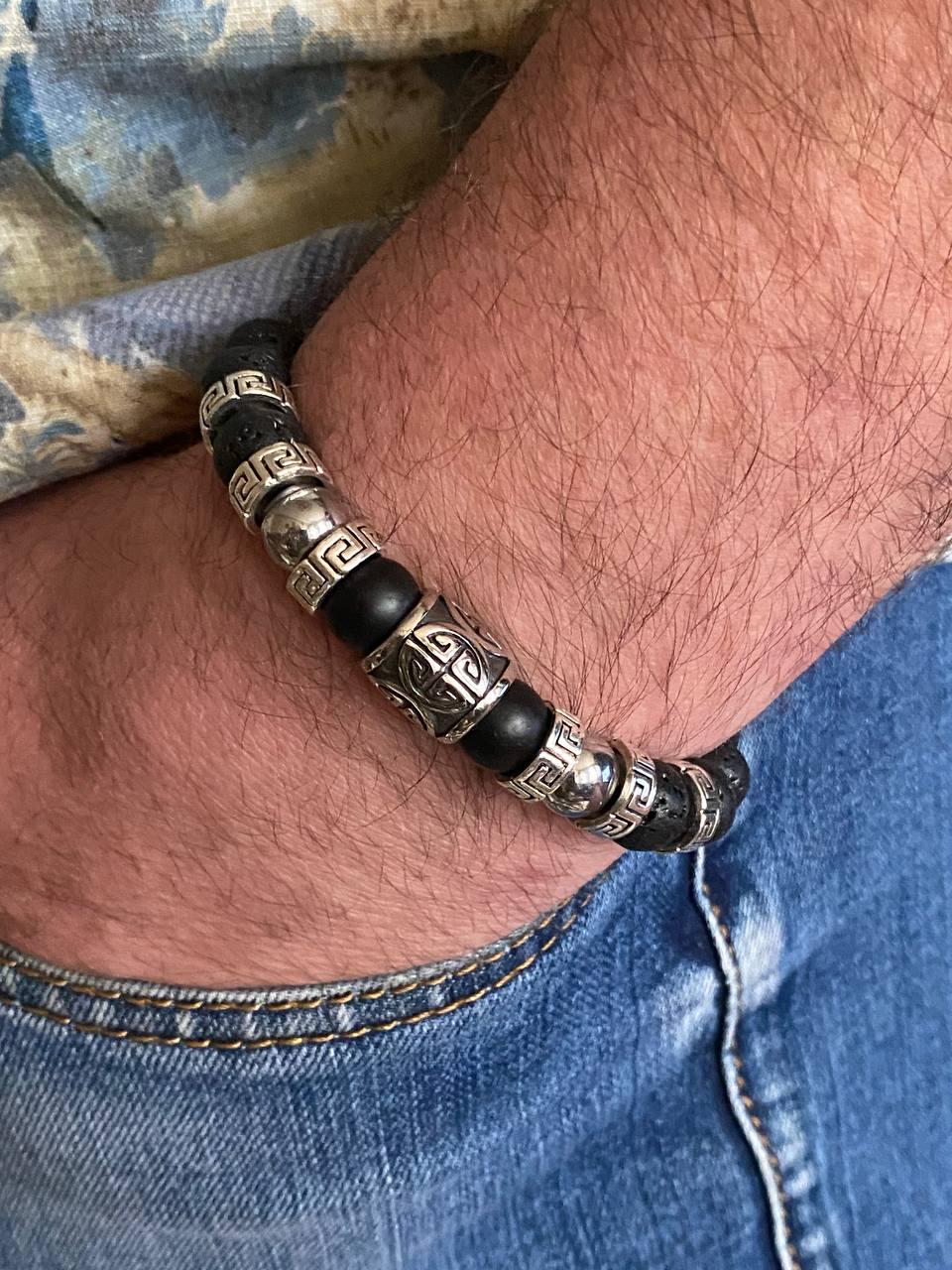 Браслет LITAURS из натурального камня оникс/лавовый камень/гематит с металлическими вставками L 18-21 см (241203-1) - фото 3 Браслет LITAURS из натурального камня оникс/лавовый камень/гематит с металлическими вставками L 18-21 см (241203-1) - фото 3