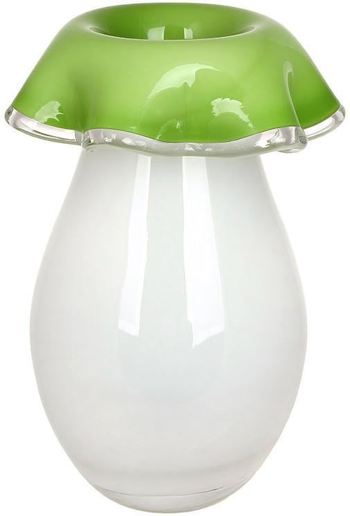 Ваза скляна Гриб 14,5х20 см Зелений з білим Ваза скляна Гриб 14,5х20 см Зелений з білим
