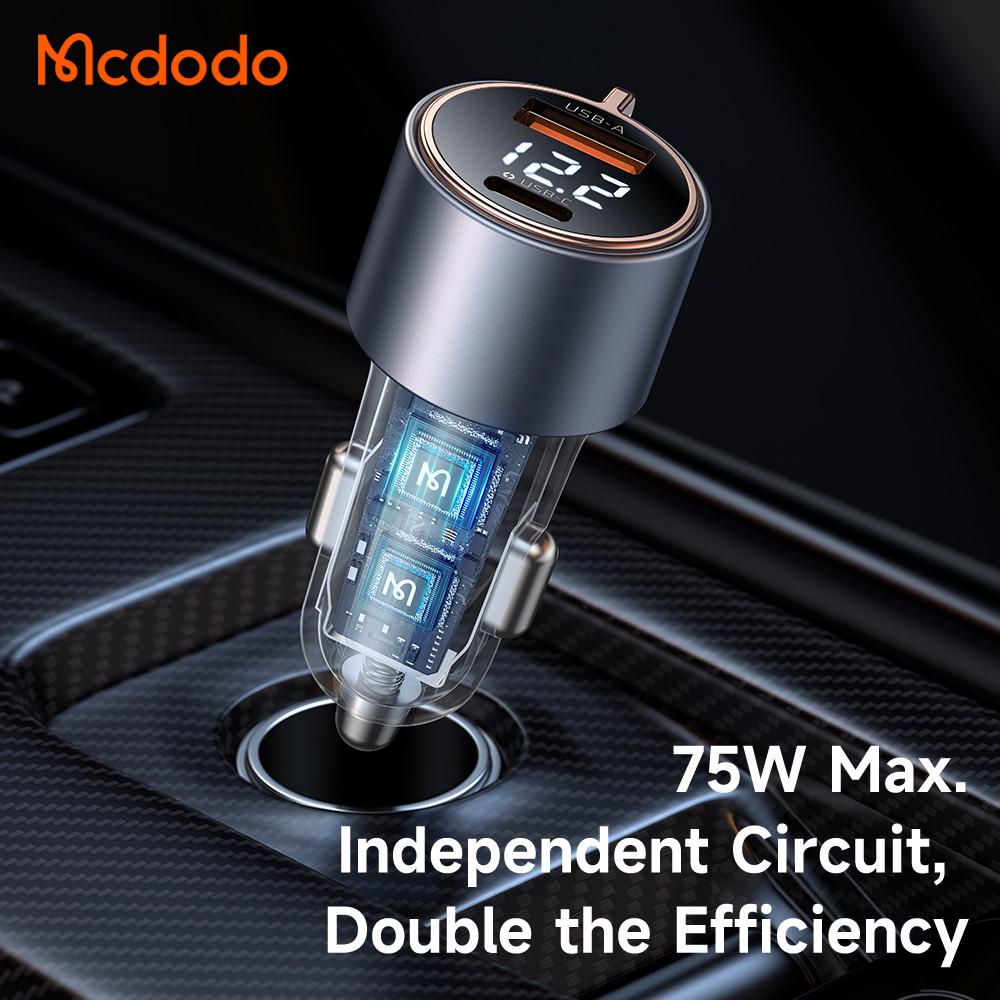 Зарядное устройство автомобильное Mcdodo 75W Digital Display PD Fast Car Charger с двумя портами USB-A/Type-C - фото 3