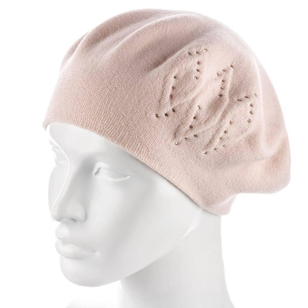 Берет женский Zolly ZH219 со стразами тонкой вязки полушерстяной Кремовый