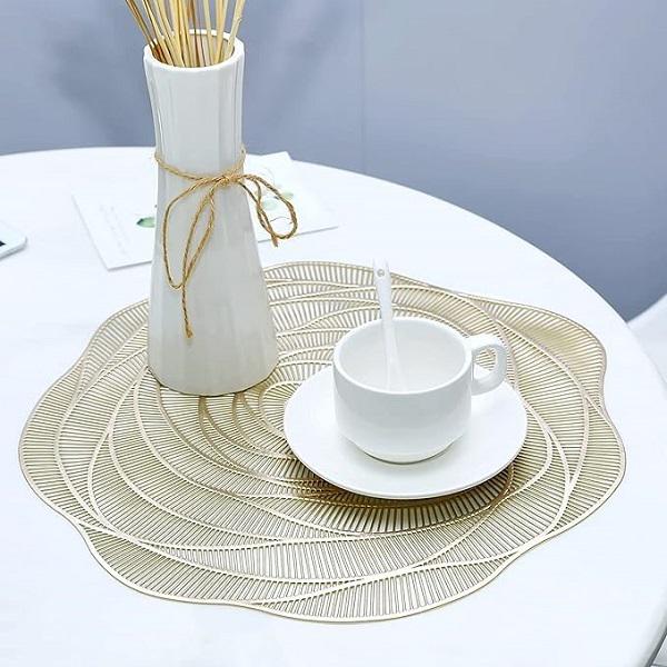 Килимок під тарілки L00177-1 Квітка 38 см 4 шт. Золотистий (L00177-1) - фото 4