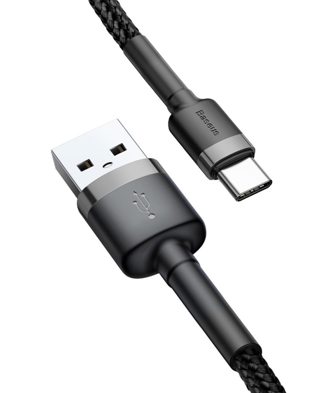 Кабель для зарядки телефона/смартфона Baseus Cafule USB-Type-C 3А 1м Сірий/Чорний (CATKLF-BG1) - фото 3