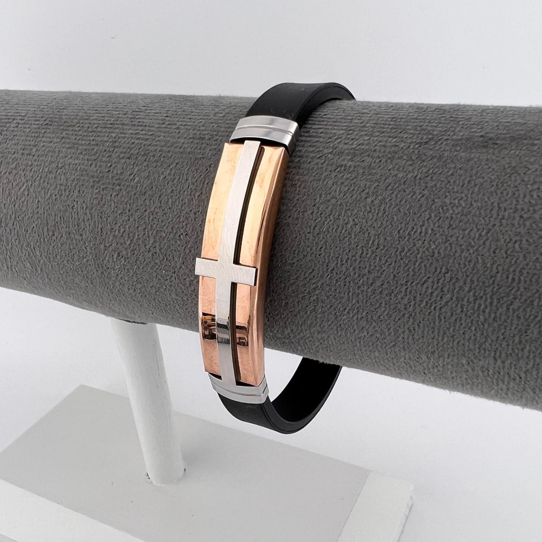 Браслет из медицинской стали крестик на силиконовом ремешке 20 см (BSS-058)