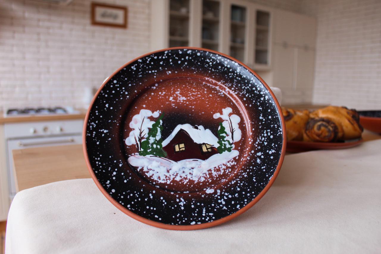 Тарілка глиняна порційна Різдвяна Зима d 20 см з ручним розписом