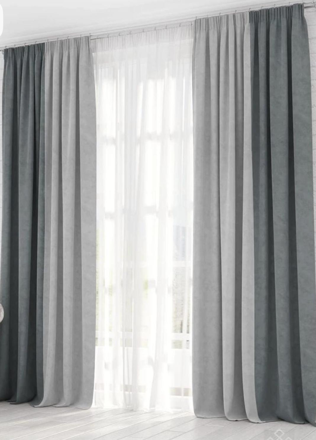 Шторы из микровелюра 2х2,5 м 2 шт. Серый/Светло-серый (7018ш 4)