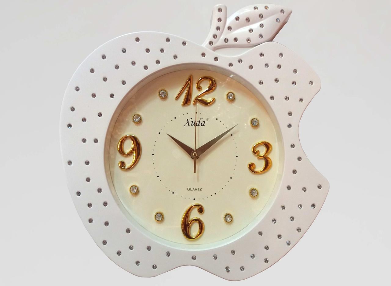 Годинник настінний безшумний Apple OV-0006 41х44 см зі стразами Білий (2861666828)