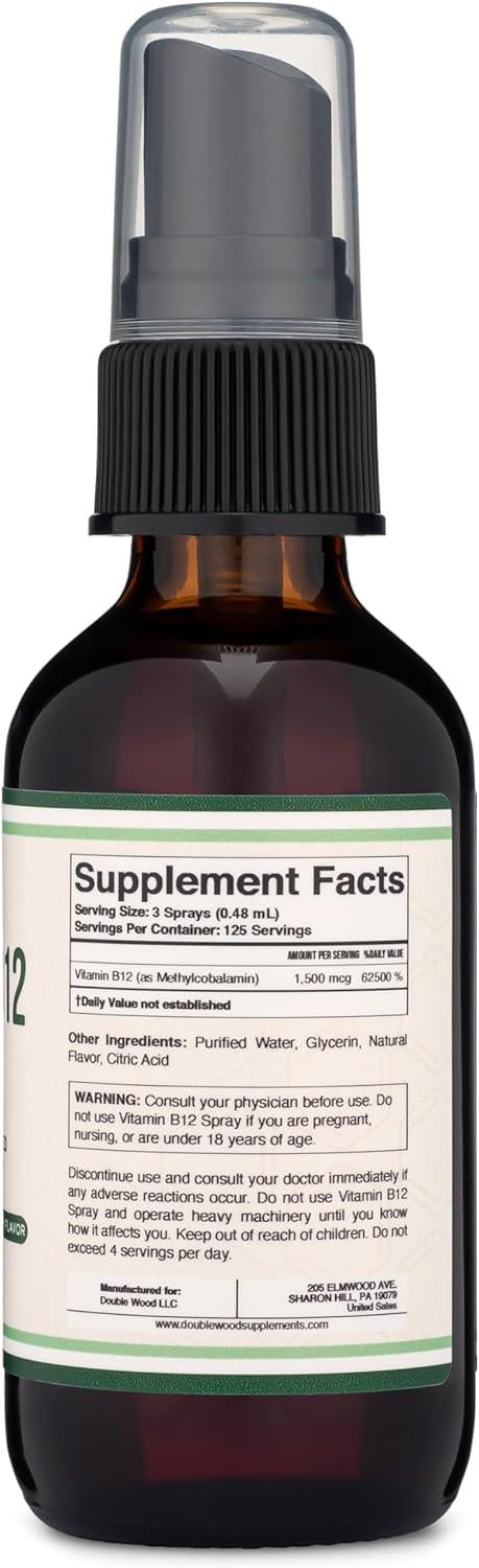 Витамин B12 Double Wood Vitamin B12 Spray 1500 mcg Methylcobalamin Raspberry 60 мл 500 мкг - фото 3