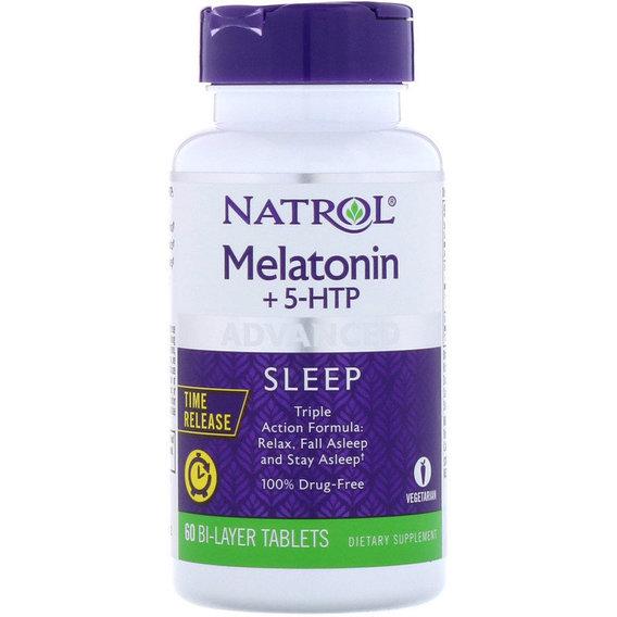 Мелатонін для сну Natrol Melatonin + 5-HTP Advanced Sleep Time Release 60 Bi-Layer Tablets (NTL-07229)
