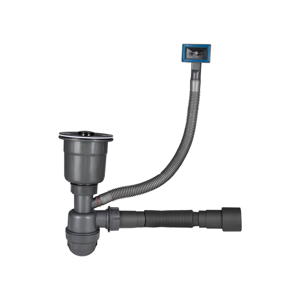Сифон для кухонної мийки Lidz LK15 Bruch PVD випуск 115 мм колбовий з квадратним переливом 40/50 мм Black (51309)
