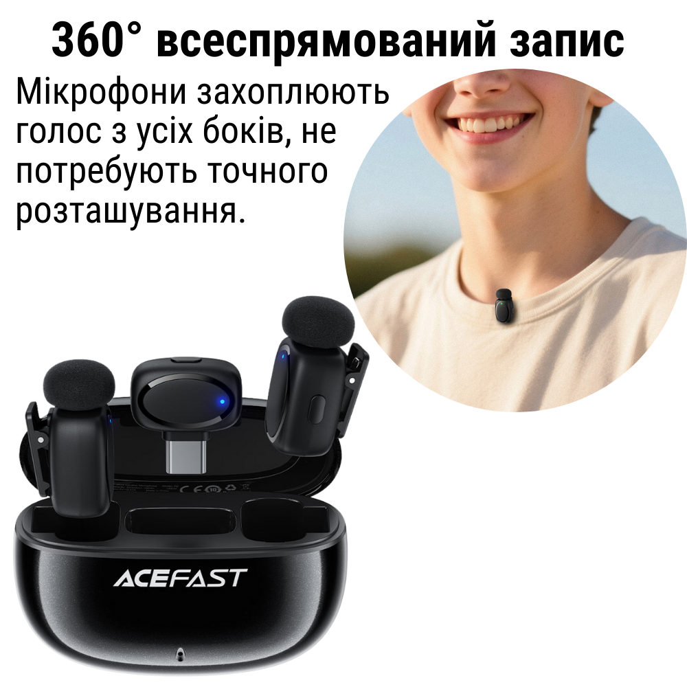 Мікрофон петличний Type-C з шумопоглинанням для Android Acefast (R2) - фото 7 Мікрофон петличний Type-C з шумопоглинанням для Android Acefast (R2) - фото 7