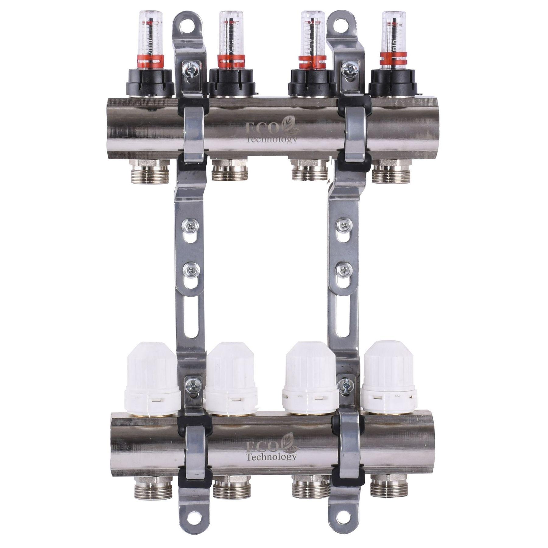 Коллектор с расходомерами/регуляторами и креплением Eсо 001D 1"x4 (000009827) - фото 1
