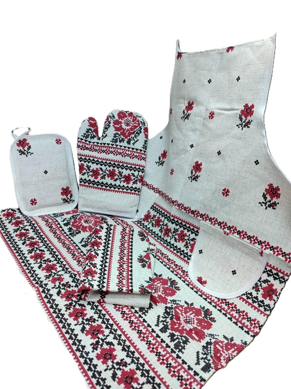 Набор для кухни/фартук/перчатка/прихватка Белый с красным (Д-fartuh0006)