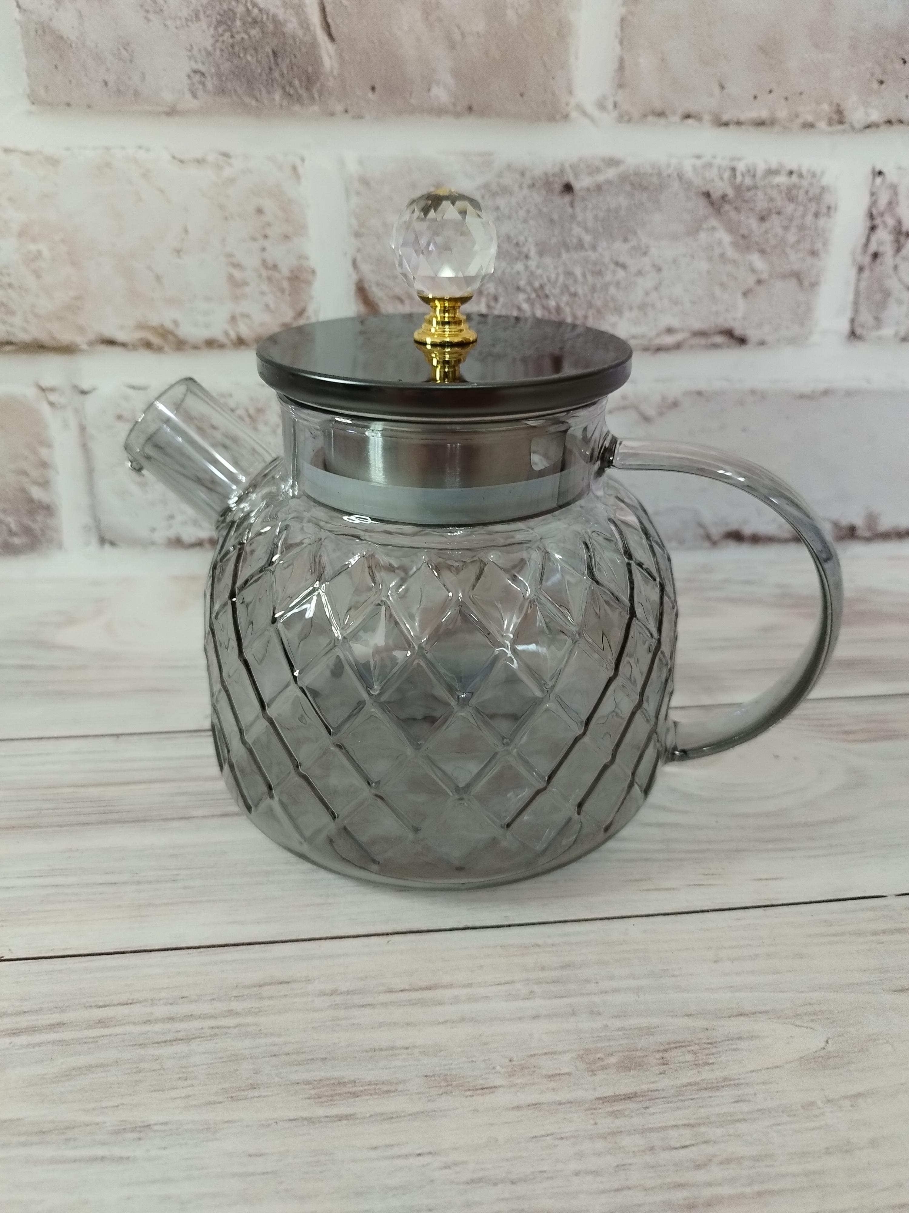 Заварочный чайник TOPAZ Amber Crystal боросиликатное стекло 1000 мл Черный перламутр (17543294)