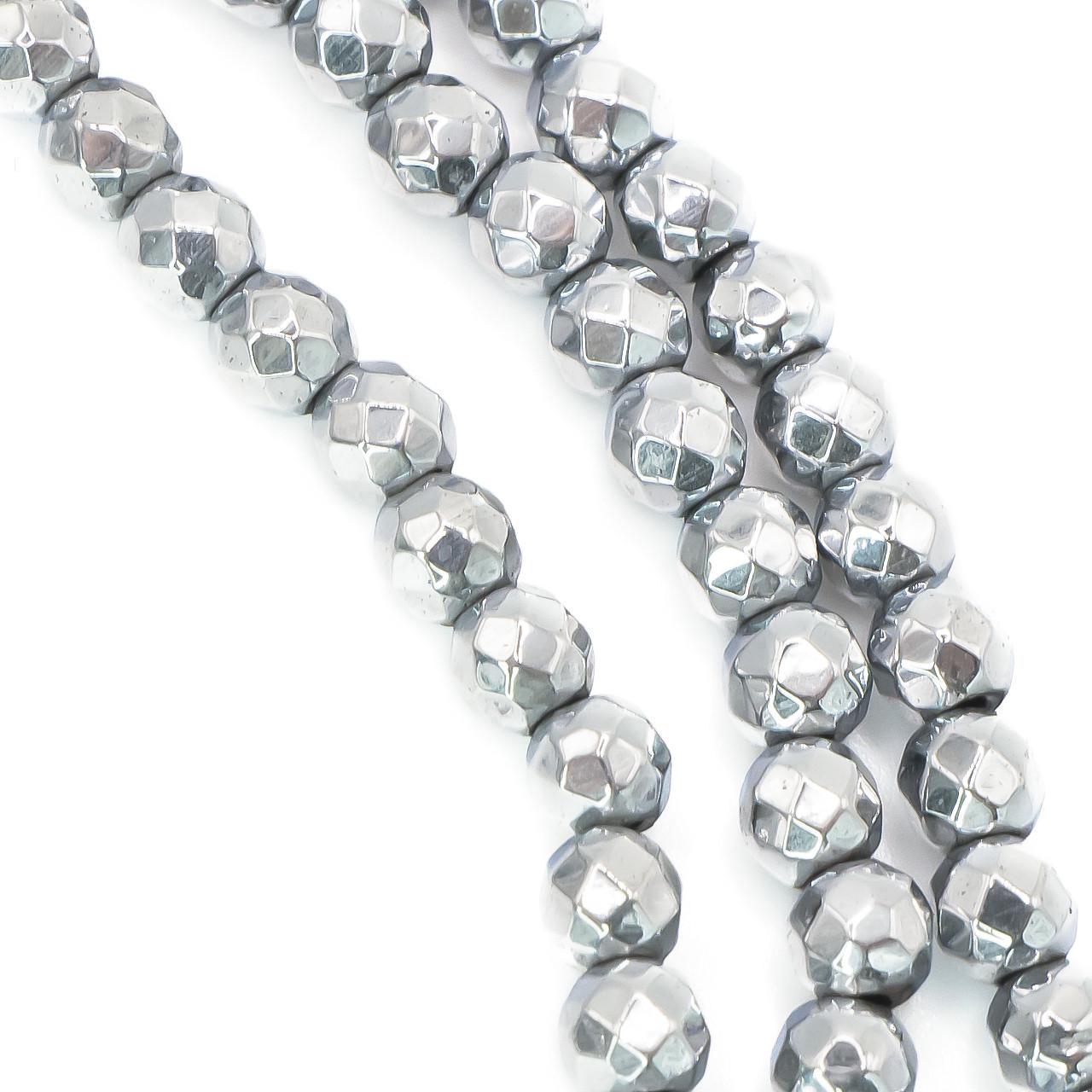 Бусины гематитовые Граненые шар 4 мм 40 см Серебристый (БГ0004ш00)