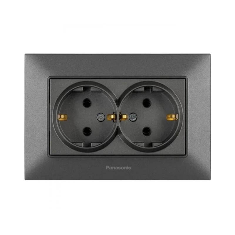 Розетка двойная с заземлением Panasonic Arkedia Slim ABS Дымчатый (WNTC02052DG-UA1)