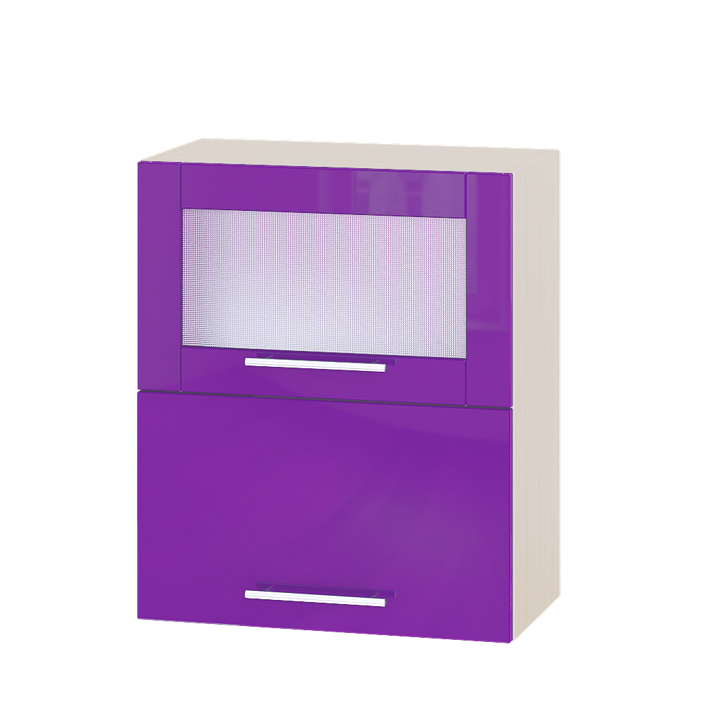 Шкаф верхний Эверест Модерн модуль Верх витрина ВВГ14-600 60х30х72 см Сиреневый глянец/Дуб Молочный (05046)