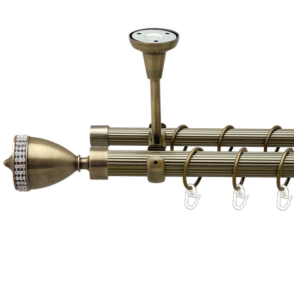 Карниз Orvit Етернія металевий дворядний відкритий до стелі рифлена труба кільце металеве 25/19 мм 160 см Антик (00-00018857)