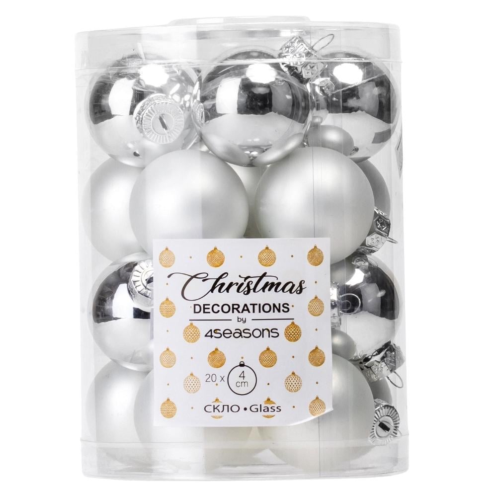 Набор елочных шаров стеклянных Волшебный сезон 4 см 20 шт. Серебряный (6024-003)