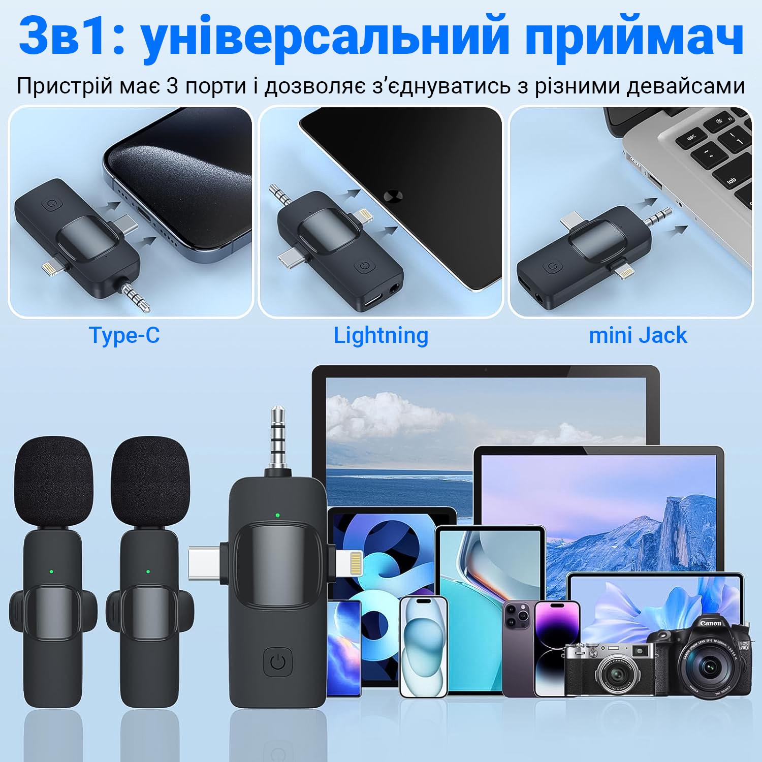 Петличка беспроводная Savetek P29-2 3в1 с 2 микрофонами Lightning/Type-C/miniJack - фото 13