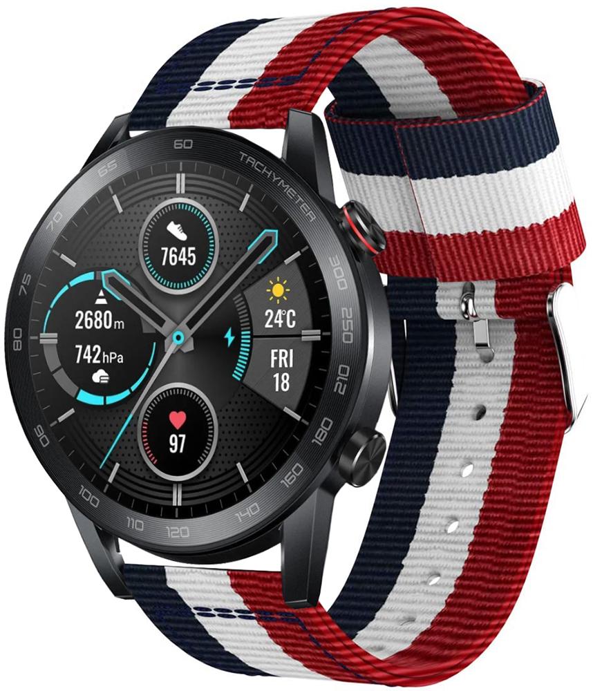 Ремінець тканинний Canvas для Honor Magic Watch 2 46 мм Red/White/Blue (19694)