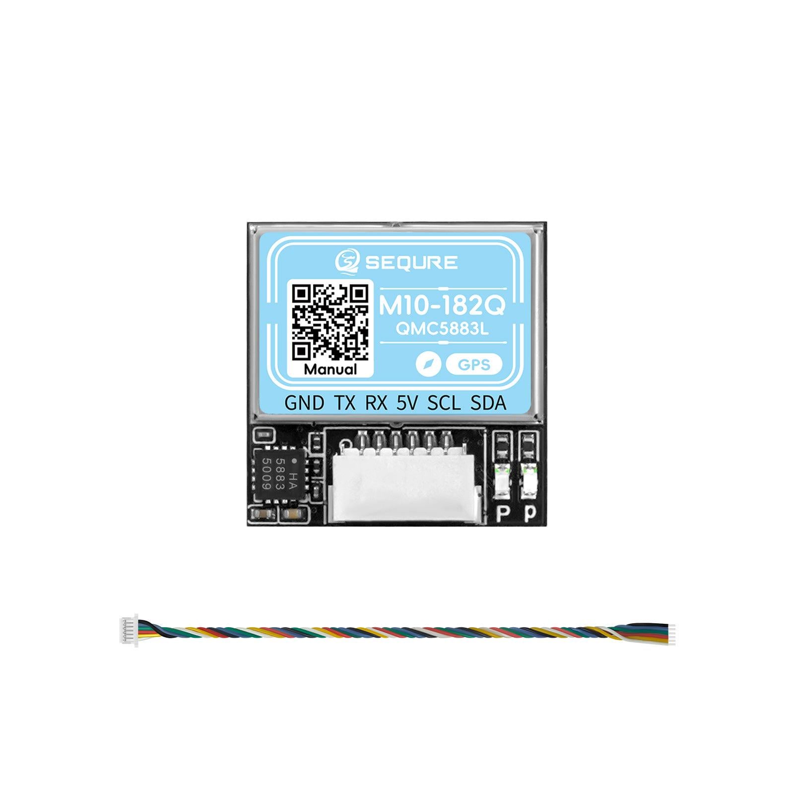 Модуль GPS для дрона SEQURE M10-182Q GNSS компас QMC5883L 18х18х8,2 мм 8 г (00-00028808)