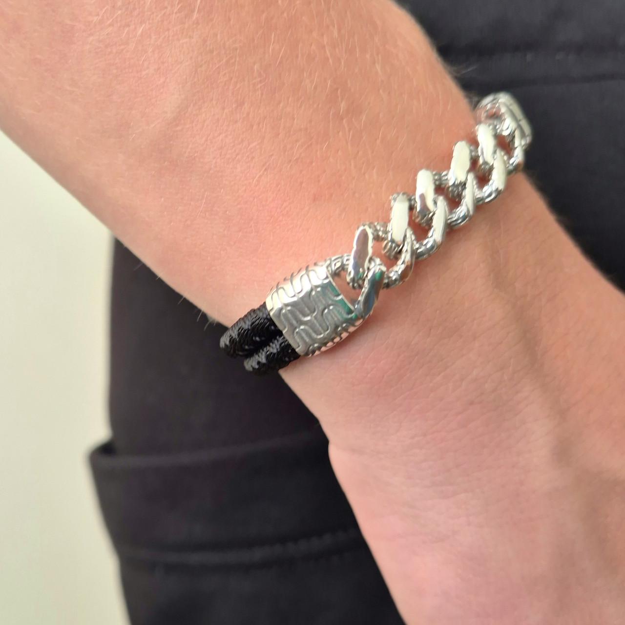 Браслет з чорним шнуром срібло 925 проби чорнене 25,92 г 22 см (601-2б) - фото 7