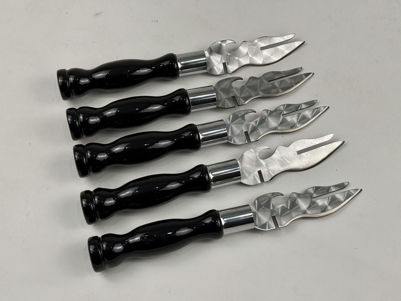Набір вилка-ніж для зняття м'яса Grillmaster з дерев'яними ручками 5 шт. Чорний (10-164-SH-3116)