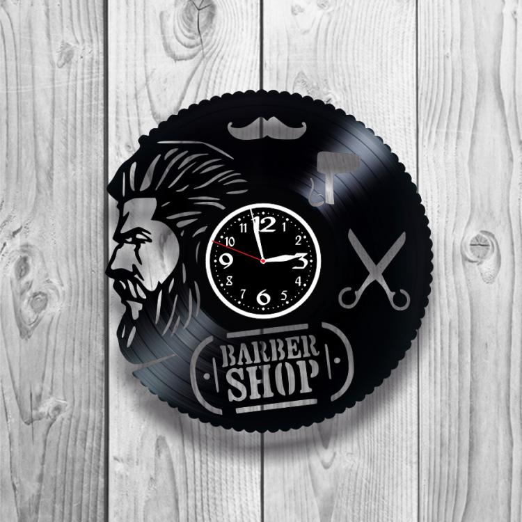 Годинник настінний Барбершоп 0050 з вінилової платівки