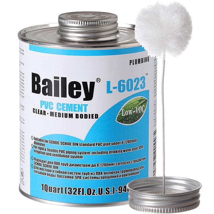 Клей для ПВХ труб Bailey L-6023 237 мл з пензликом Прозорий