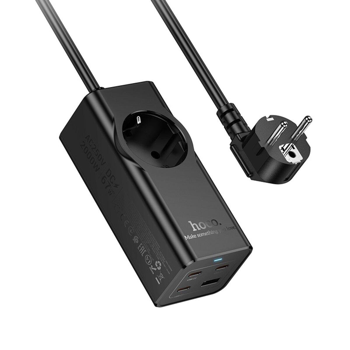 Подовжувач мережевий Hoco NS9 Wisdom 1-position PD67W 3xType-C 1xUSB 1 розетка 2 м Black (6942007638494)