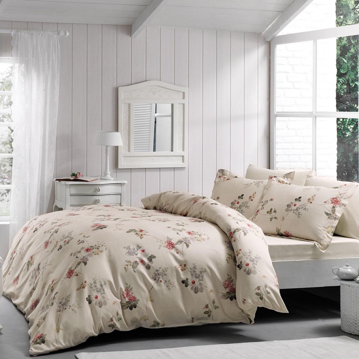Постельное белье Tivolyo Home Peony делюкс сатин евро Бежевый