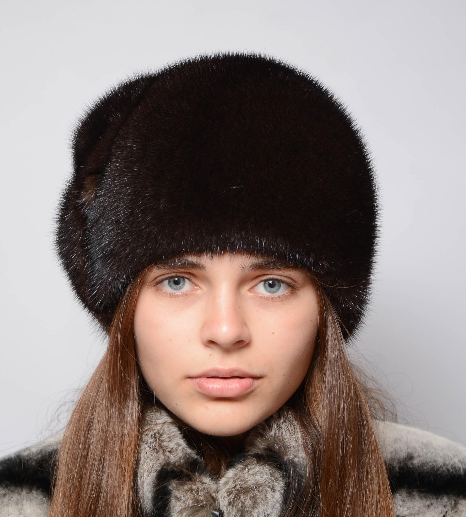 Женская кубанка Меховой стиль Шарик три листочка из натурального меха норки Темно-коричневый (050/Е)