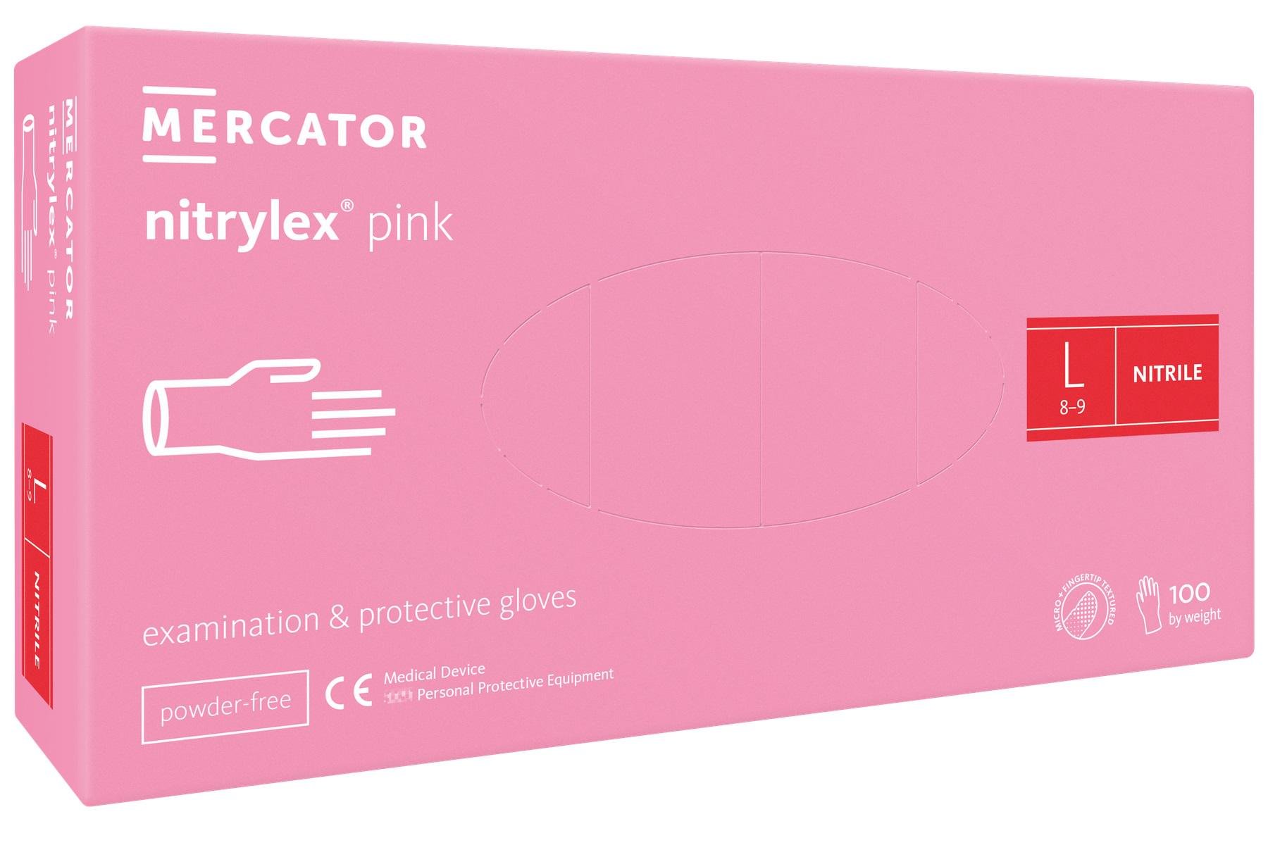 Рукавички нітрилові Nitrylex PINK Mercator Medical L 100 шт.